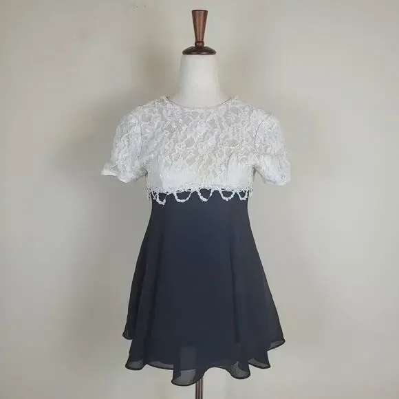 Jessica Mcclintock Dresses | Vtg Jessica Mcclintock Dress Girls 8 White Black Lace Chiffon Whimsy Fairy Flowy | Color: Black/White | Size: 8g |